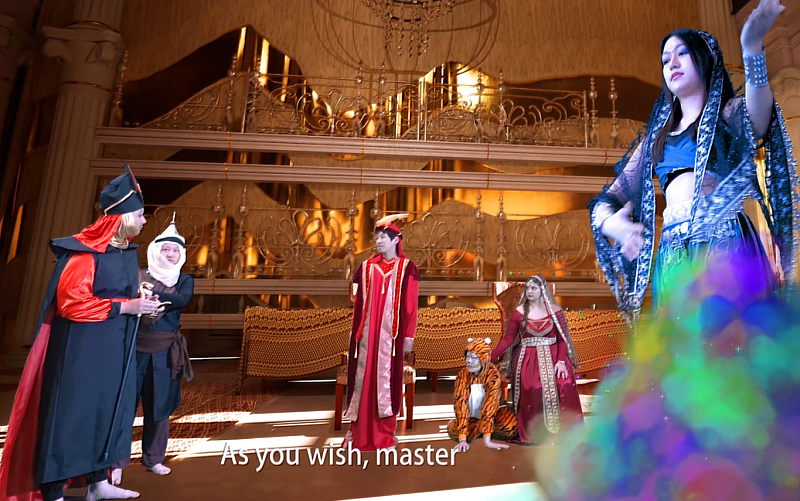 AI製作畫面：展現真人演員與精緻虛擬背景的完美整合。