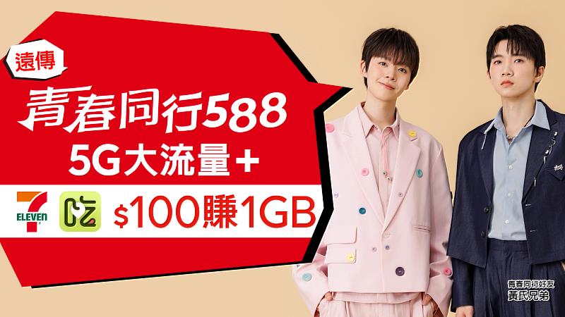 一、遠傳推出全新「青春同行588」服務,月付588享5G大流量,日常吃喝消費每百元再賺1GB。
