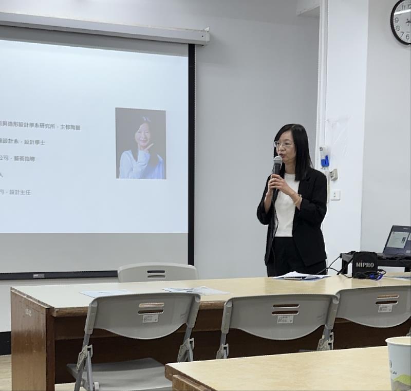 中國科大視傳系畢業生暨紅點設計獎得主廖美文完整呈現如何將原住民族文化元素推向國際舞台。（照片/校方提供）