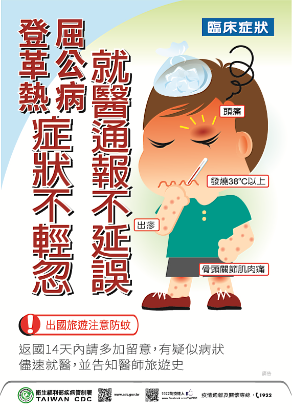 屈公病及登革熱海報-旅遊提醒及症狀篇。