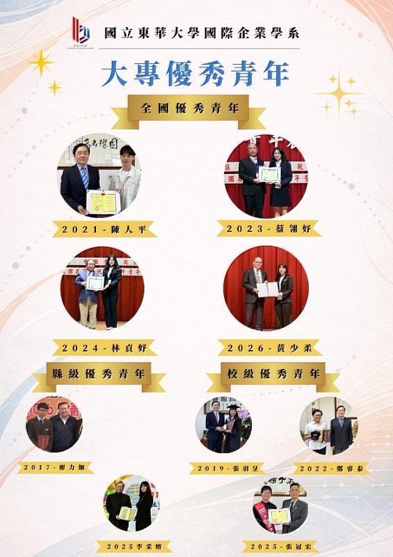 國企系學生獲得大專優秀青年獎。