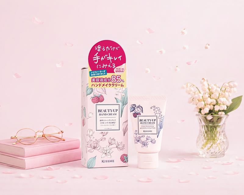 KISSME「煥采潤澤護手霜」結合具妝效護手概念與SPF25、PA+++防曬標示，擦護手霜滋潤的同時，也能擁有潤色般的自然修飾效果。（資料來源：KISSME）