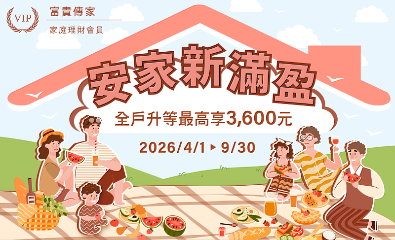 「安家新滿盈」專案祭出最高可獲3,600元禮券的「新家入級禮」與「愛家有禮」雙重回饋。