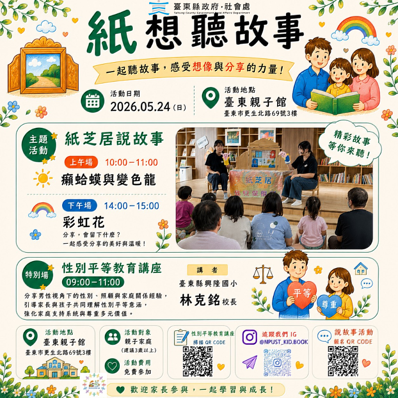 紙芝居互動說故事登場 臺東縣府邀親子共學 故事中培養想像力與多元價值
