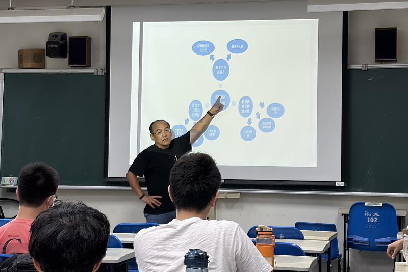 劉教授親自示範如何透過概念圖勾勒教學重點，引導師資生將抽象的「現象本質」轉化為視覺化的教學路徑。