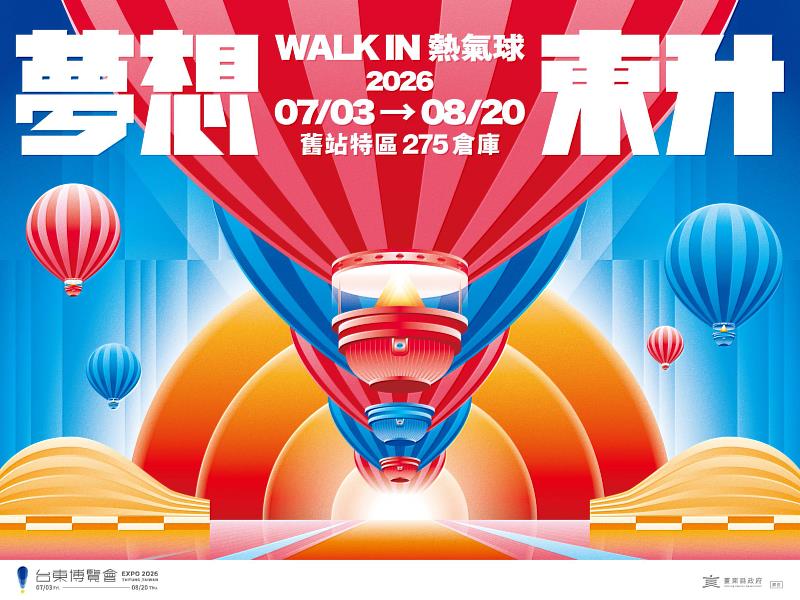 「夢想東升－WALK IN熱氣球」主視覺亮相，暑假到鹿野高台看熱氣球，市區也能「走進熱氣球」。