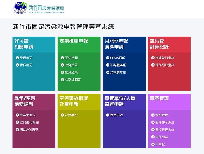 新竹市固定污染源申報審查系統。