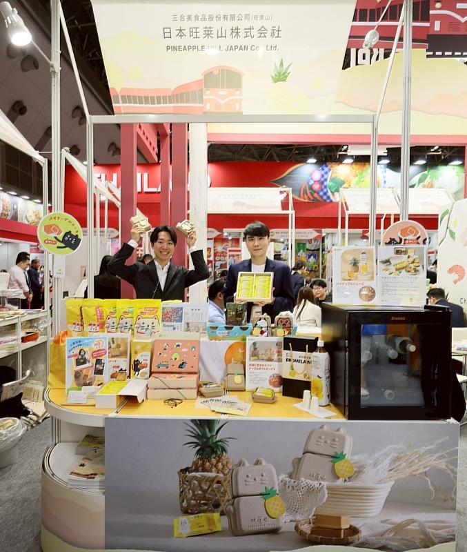 旺萊山在日本佈局完整，從東京食品展、晴空塔、大阪梅田百貨到仙台車站台灣市集，經典產品與旺萊貓造型深受日本消費者喜愛。（資料來源：旺萊山）