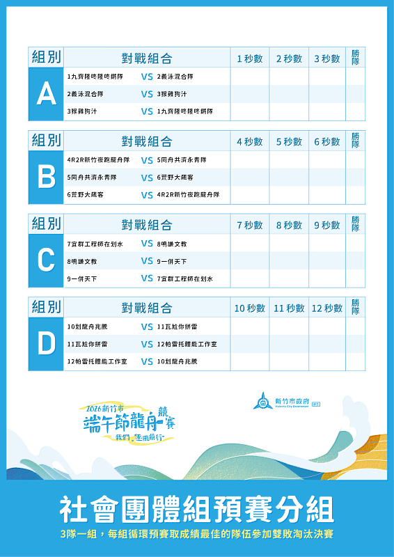 A-D隊伍賽程表