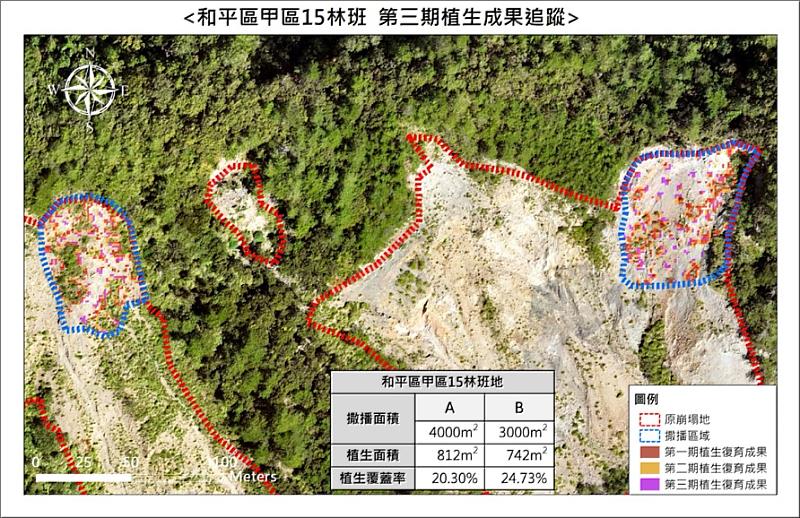 近年無人機植生復育成效（甲區15林班，113年）