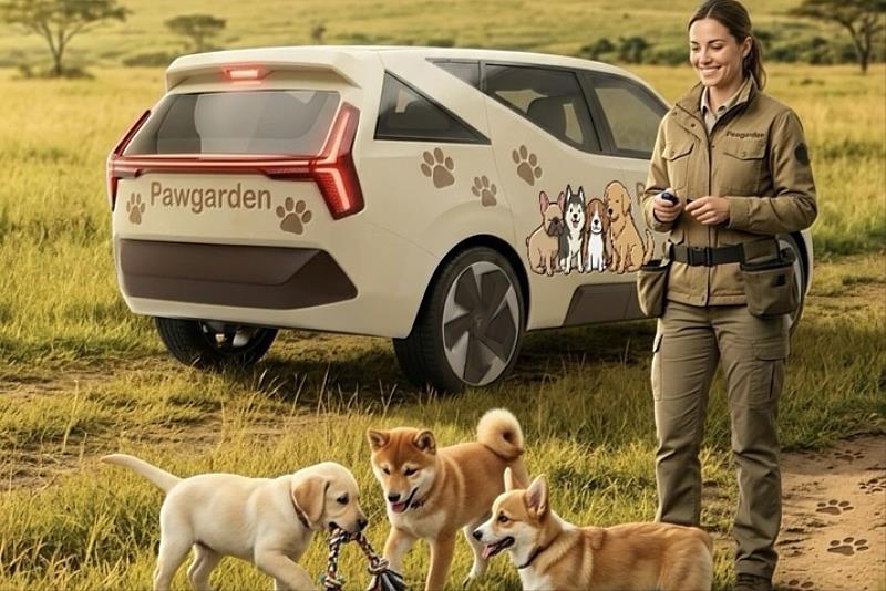 Pawgarden專業遛狗寵物接送車。