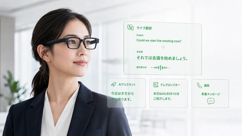 輕量化穿戴式AI裝置,將即時翻譯、AI助理、來電通知與提詞功能直接呈現於使用者視野之中。