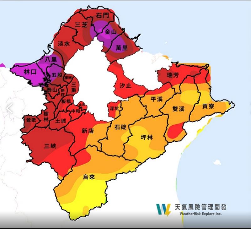 天氣風險管理開發股份有限公司9日20時至10日8時雨量預報。