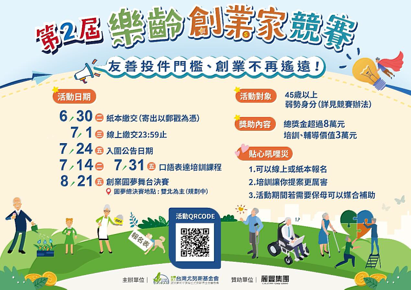 第2屆樂齡創業家競賽開放報名,邀請提出微型創業提案。