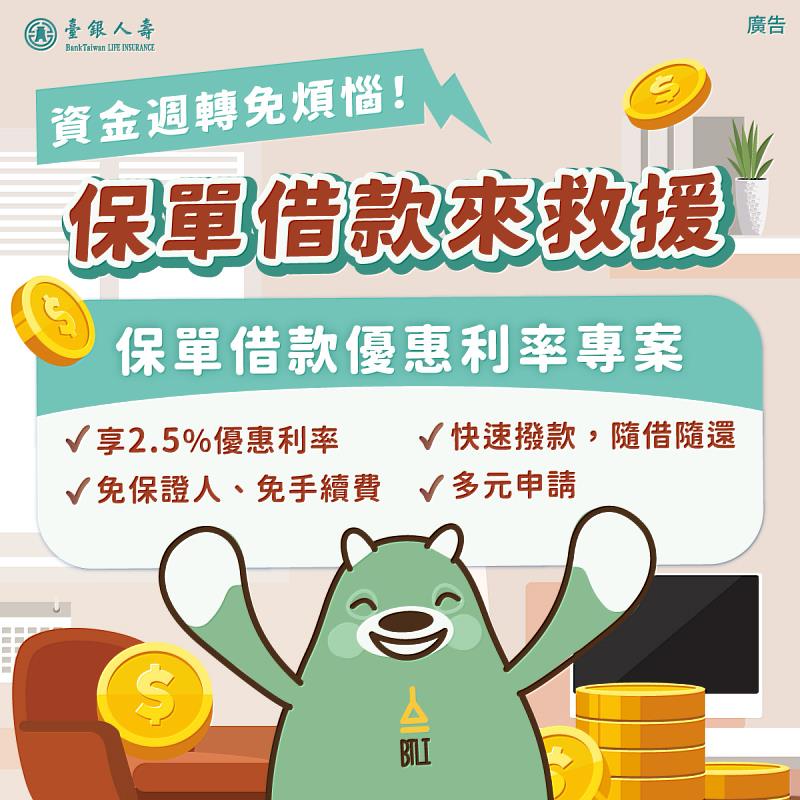 臺銀人壽『保險單借款優惠利率專案』讓您輕鬆借，安心還！