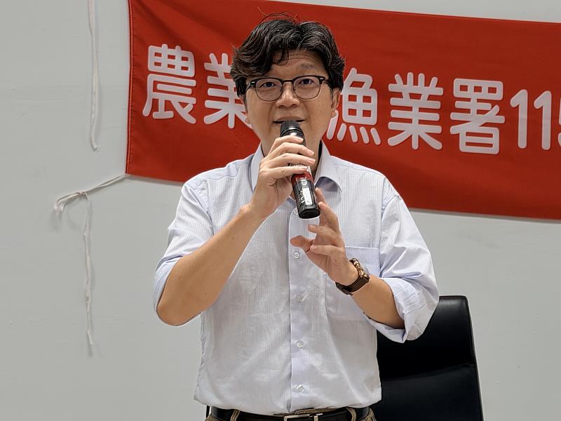 漁業廣播電臺張豪洲臺長致歡迎詞，期盼大汕國小的小朋友在活動中都可以收穫滿滿。