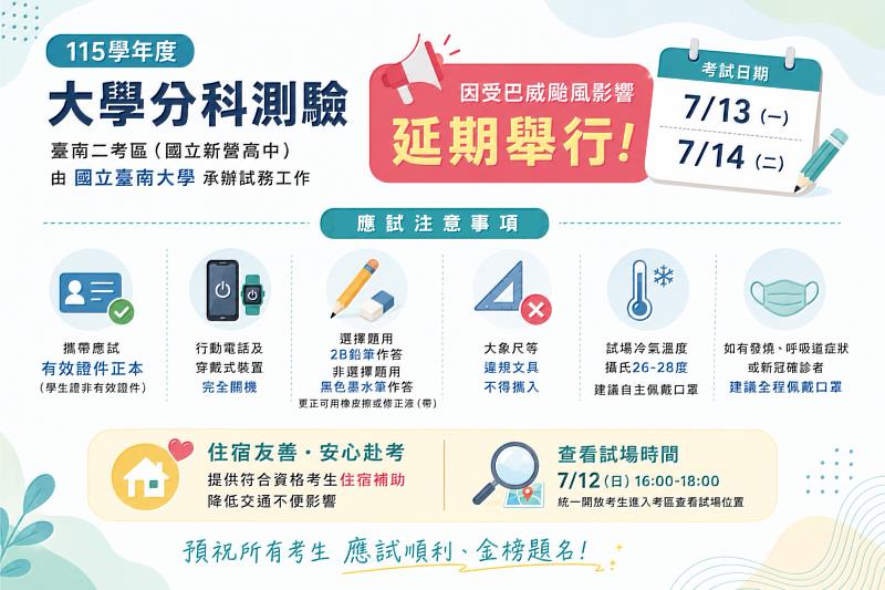 臺南大學承辦115學年度大學分科測驗臺南二考區試務工作,全力協助考試順利進行。(示意圖/AI生成,僅作為新聞說明輔助使用)