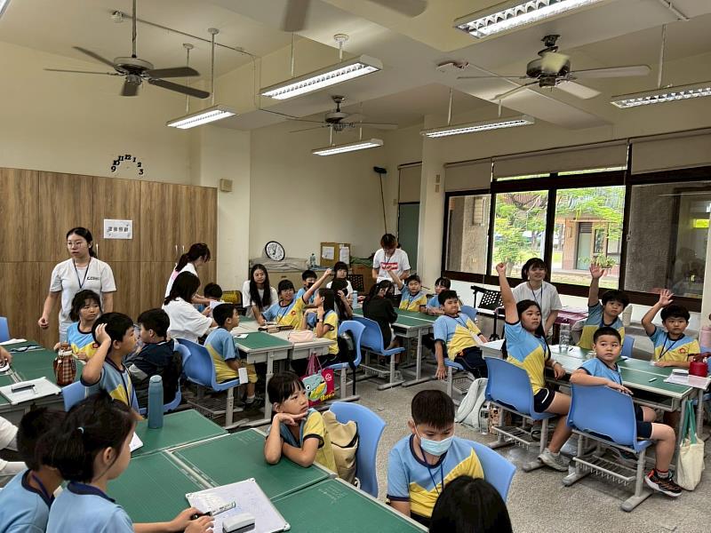 計畫團隊帶領依仁國小學童進行環境生態課程,透過互動教學與分組活動認識永續議題。