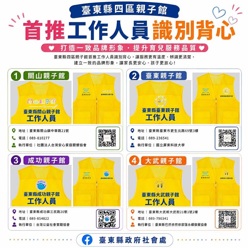 臺東4區親子館識別背心全面上線 打造更安心友善育兒環境