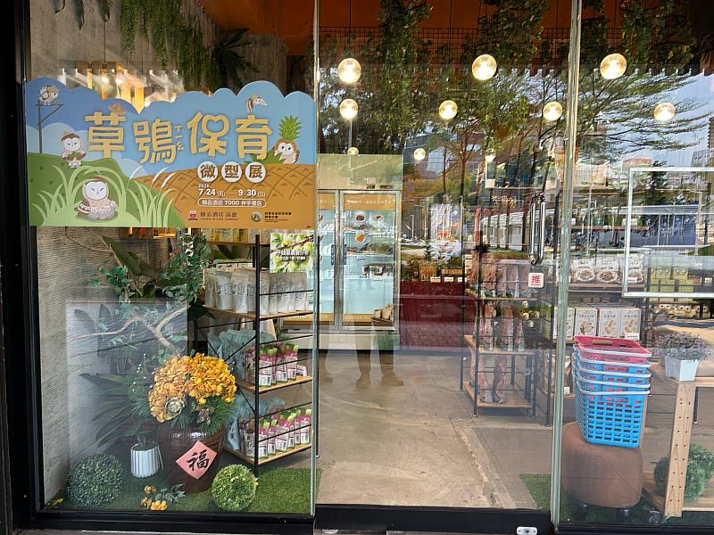 跨域合作打造「草鴞保育微型展」,讓旅客在飯店大廳就能輕鬆認識臺灣唯一棲息於草地環境的貓頭鷹。