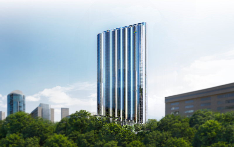 南山信義A26融合創新美學、智慧綠建築、淨零韌性與人本永續4大理念，打造兼具安全、健康與永續的辦公空間。（此為完工示意圖）