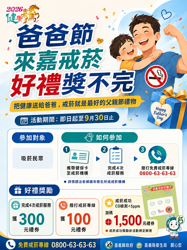 戒菸守護全家健康 來嘉戒菸好禮獎不完