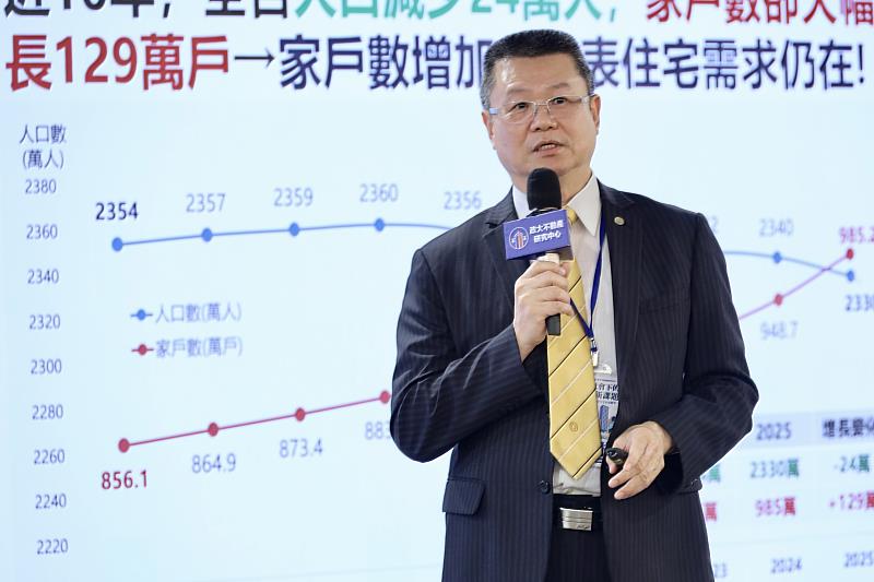 葉凌棋總經理分析,一人家戶占比已達41%,小家庭化已成為住宅市場的重要驅動力量。(政大不動產研究中心提供)
