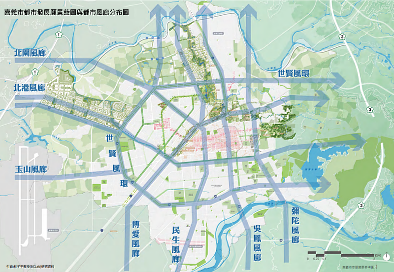 嘉義市都市發展願景藍圖與都市風廊分布圖