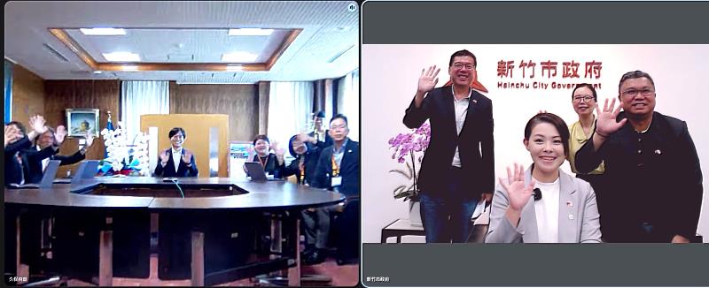 新竹市長高虹安今(17)日下午透過視訊與日本宮崎縣宮崎市清山知憲市長會晤。