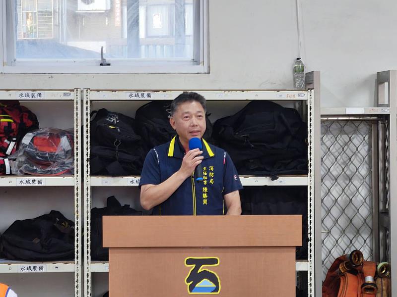 新北市政府消防局主任秘書陳勝照活動中致詞。