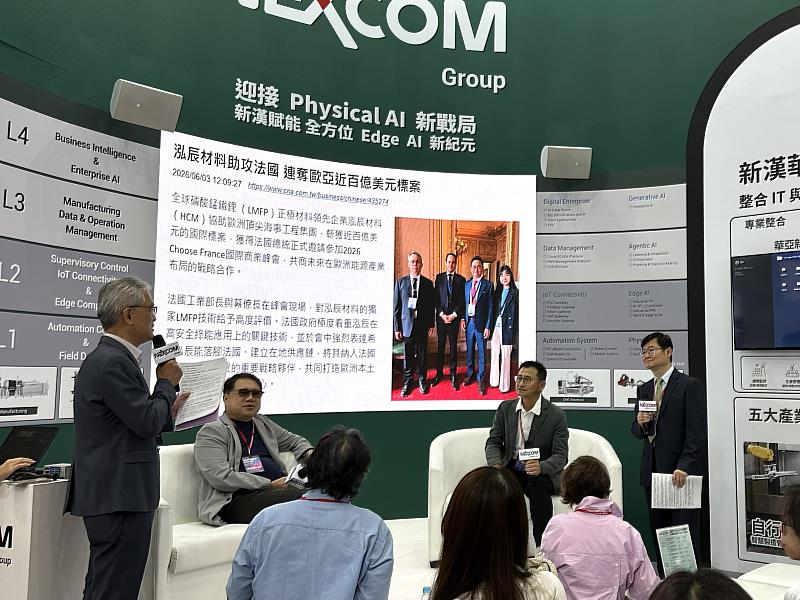 泓辰董事長陳宏力(右)攜手新漢總經理林弘洲(左),討論AI戰情與國際市場布局。圖片/泓辰提供
