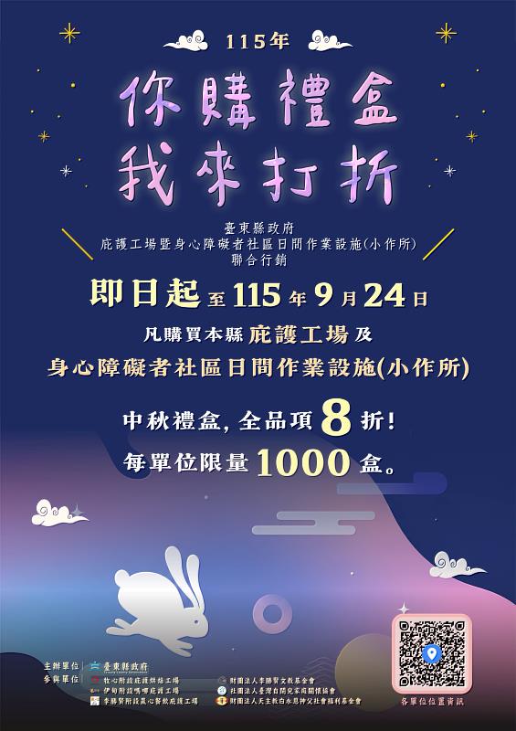 臺東6家庇護工場.小作所推中秋特色禮盒 限量享8折
