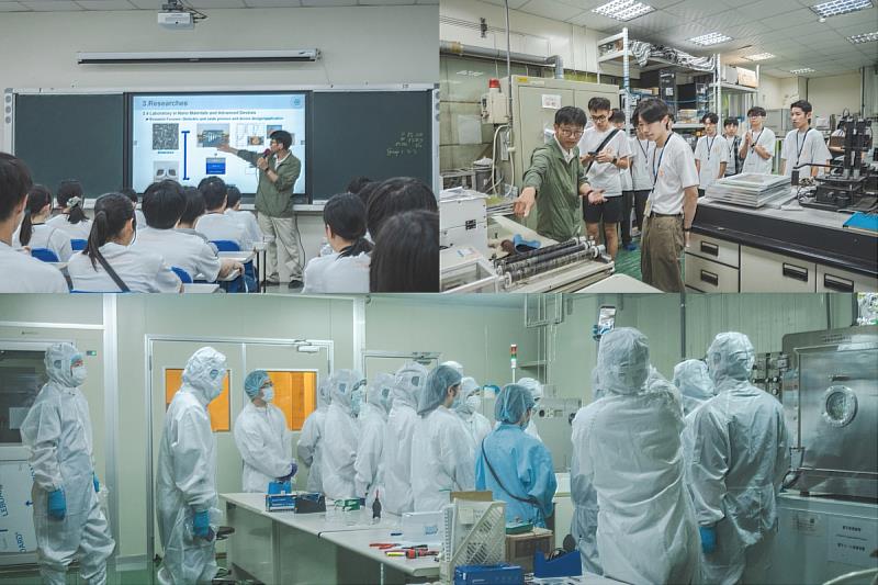 日本學生參訪電子工程系無塵室及材料分析研究室,近距離認識半導體相關教學與實作環境。