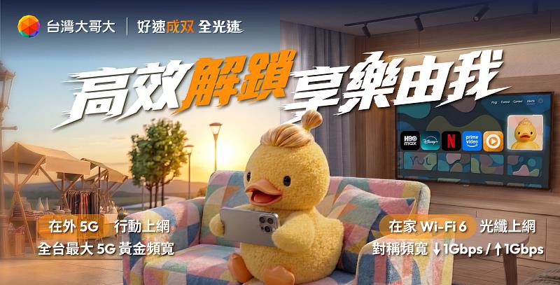 申辦台灣大好速成双指定專案，每日57元起即可同時使用5G與1Gbps對稱光纖，再享總價值最高逾7千元的影音、資安及遊戲服務，並有機會抽萬元iPad Air及OP影音劇院組合等好禮。