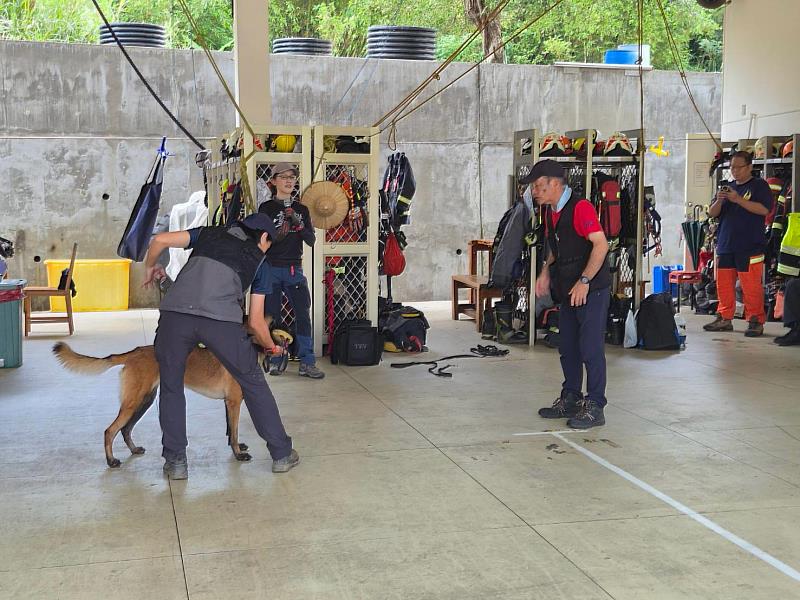 澤田老師指導犬隻服從定位訓練。