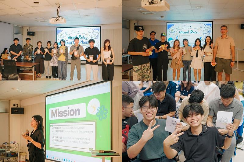 圖五：新生透過「Gartic Phone」視覺接力遊戲，以圖畫與想像力跨越語言差異，在歡笑中拉近彼此距離，優勝隊伍也獲頒小獎品。