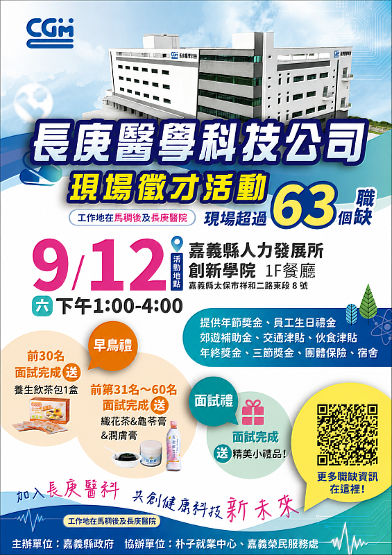 長庚醫科9月12日現場徵才 開放超過63個職缺