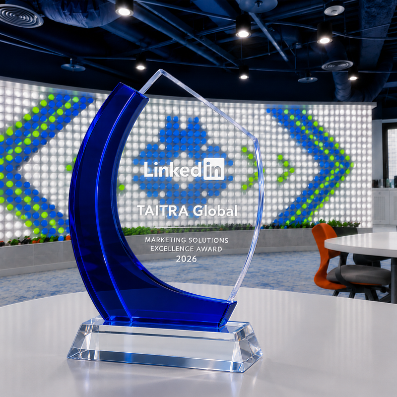 貿協創新業務中心以TAITRA Global獲LinkedIn卓越行銷大獎， 並將該數位心法轉化為輔導量能，與臺灣業者一同航向AI時代的國際商。（貿協提供）