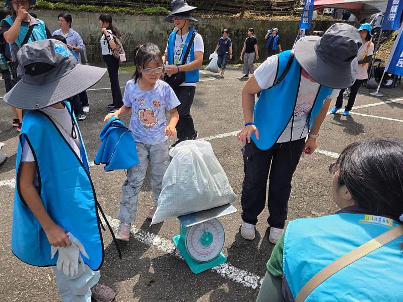 企業志工將摘除小花蔓澤蘭秤重