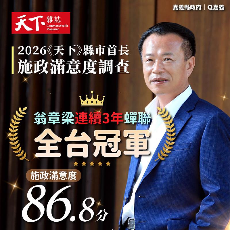 2026天下縣市長施政滿意度,翁章梁86.8分三連霸