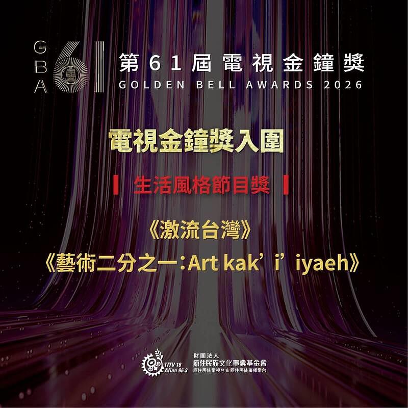 圖2- 生活風格節目獎由《激流台灣》、《藝術二分之一：Art kak'i'iyaeh》共同角逐。