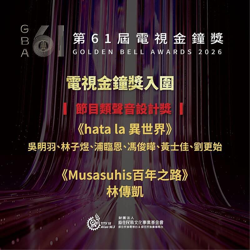 圖5- 節目類聲音設計獎由《Musasuhis 百年之路》林傳凱、《hata la 異世界》製作團隊共同角逐。