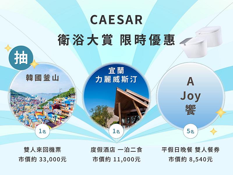 CAESAR 凱撒「衛浴大賞」優惠倒數,購買再抽韓國釜山雙人機票等好禮。