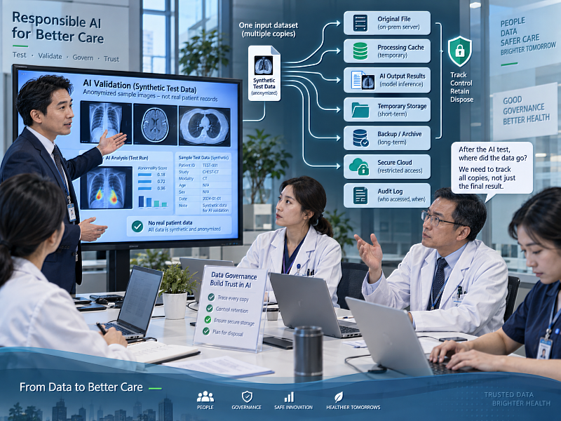AI 使用及產出完成的醫療、病例相關資料，還去了哪裡？留在哪裡？答案不能只停在「放院內」或「放雲端」，而要能交代每份副本的接收位置、管理者，以及何時、如何處置。