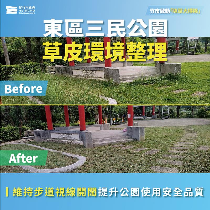 竹市啟動「除草大掃除」,全面整頓公園綠地環境。