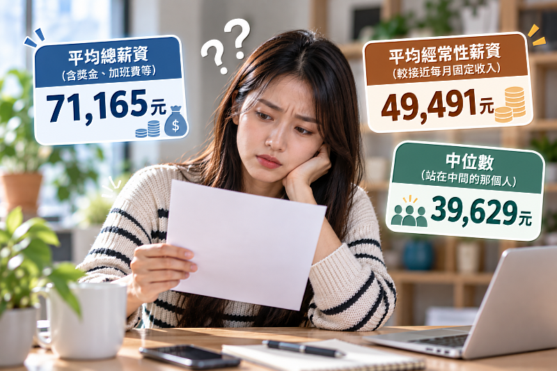 「平均薪資」、「經常性薪資」與「中位數」代表的意義不同,同一份薪資統計也可能因此出現差距明顯的數字。看懂統計口徑,才能避免把「低於平均」直接解讀成「低薪」。圖為情境示意。