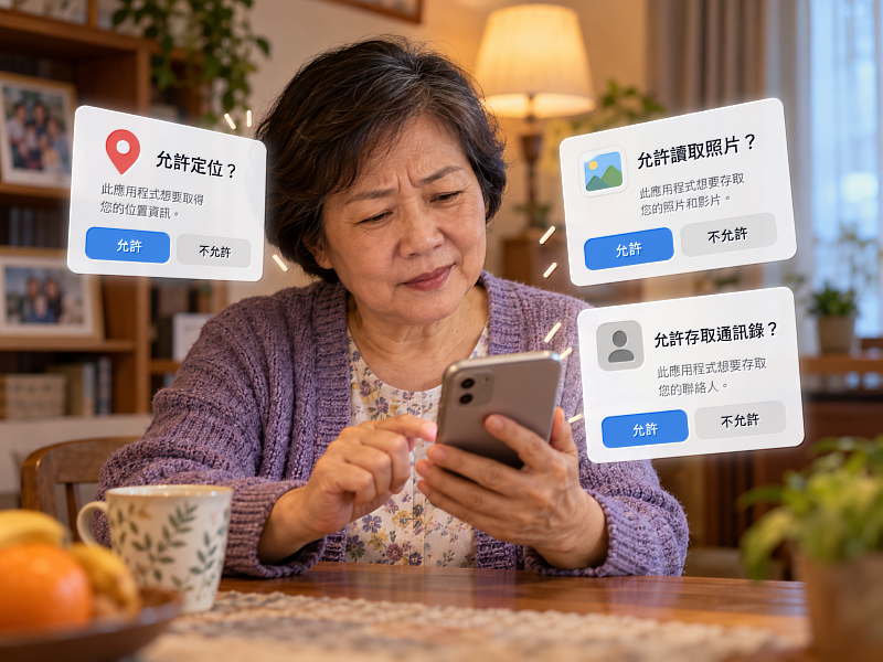App第一次開啟時,常會要求定位、照片、通訊錄等權限,許多人可能因為不熟悉設定,或只是想趕快使用功能,就一路按下「允許」。其實多數權限都可以依需要選擇是否開放,之後也能重新調整。圖為情境示意。