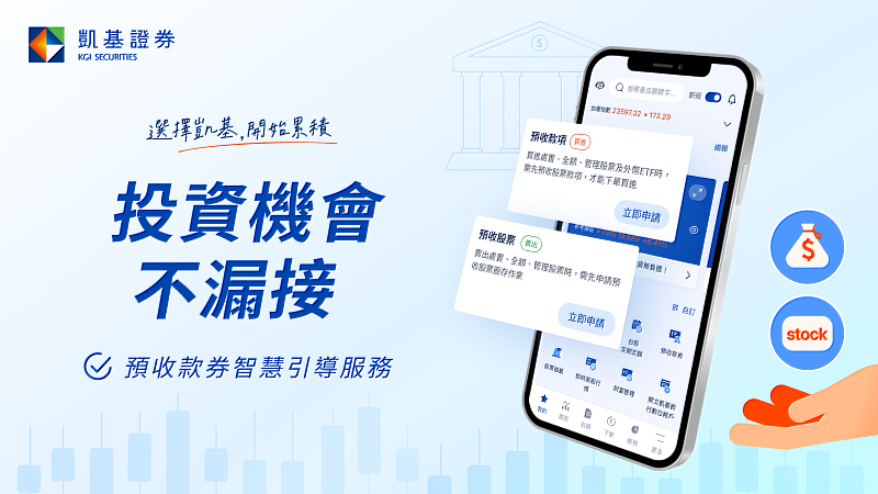 凱基證券「隨身e策略」APP推出預收款券智慧引導服務，優化處置股及全額交割股交易旅程。