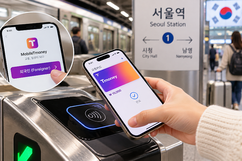韓國T-money已支援加入iPhone與Apple Watch使用,旅客只要事先完成設定與加值,搭乘地鐵、公車時就能直接感應進站。對外國旅客來說,出發前先搞懂MobileTmoney的設定方式與加值條件,能省下落地後另外購買交通卡的麻煩。圖為情境示意。