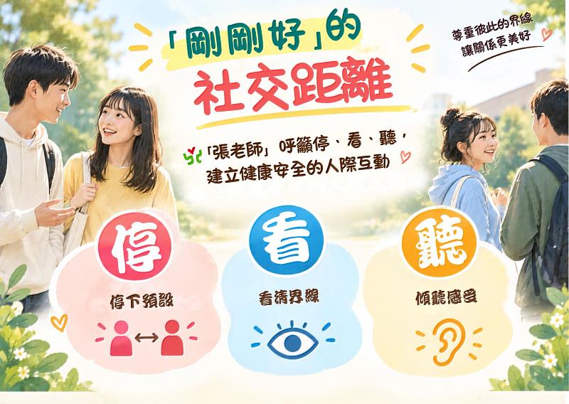 「剛剛好」的社交距離 ,「張老師」呼籲停、看、聽,建立健康安全的人際互動。